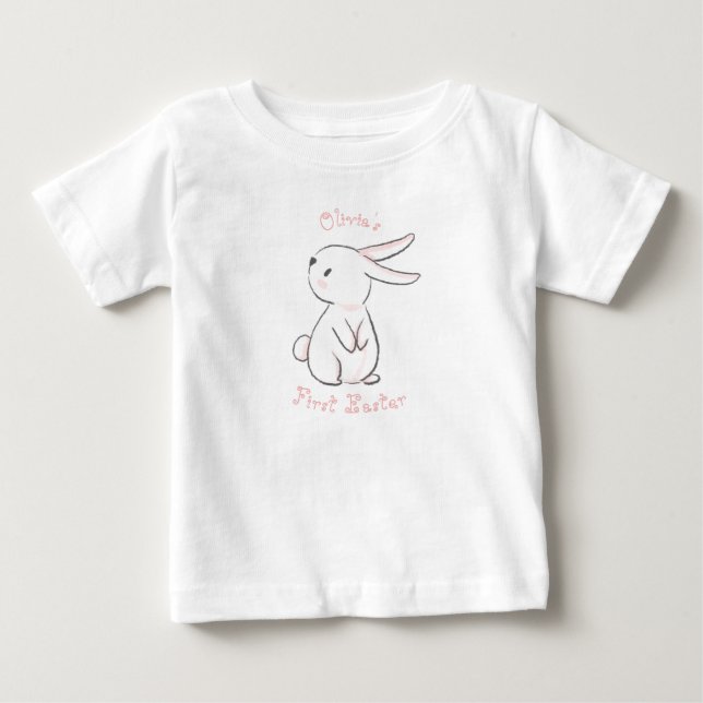 Baby girl's first Easter with cute bunny pink Baby T-Shirt (Front)