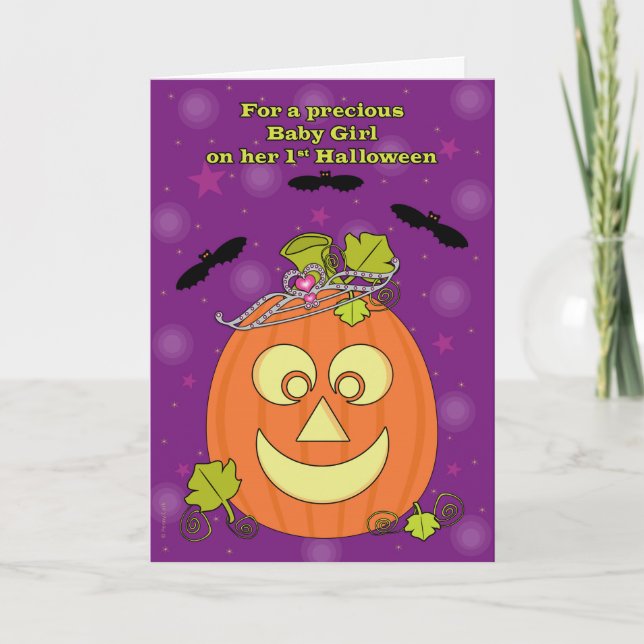 Baby Girl's First Halloween Pumpkin Princess Card (Front)