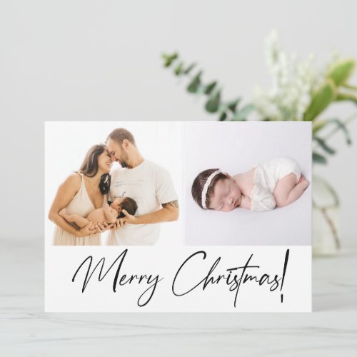 Baby Girls first Merry Christmas Script Photo Holiday Card