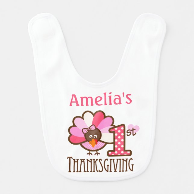 Baby Girl's First Thanksgiving Bib Personalized (Front)