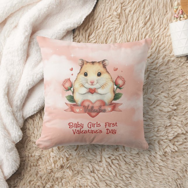 Baby Girls First Valentine's Day Throw Pillow (Blanket)