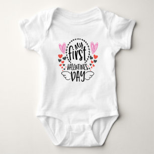 baby girls first Valentine's Day word art Baby Bodysuit