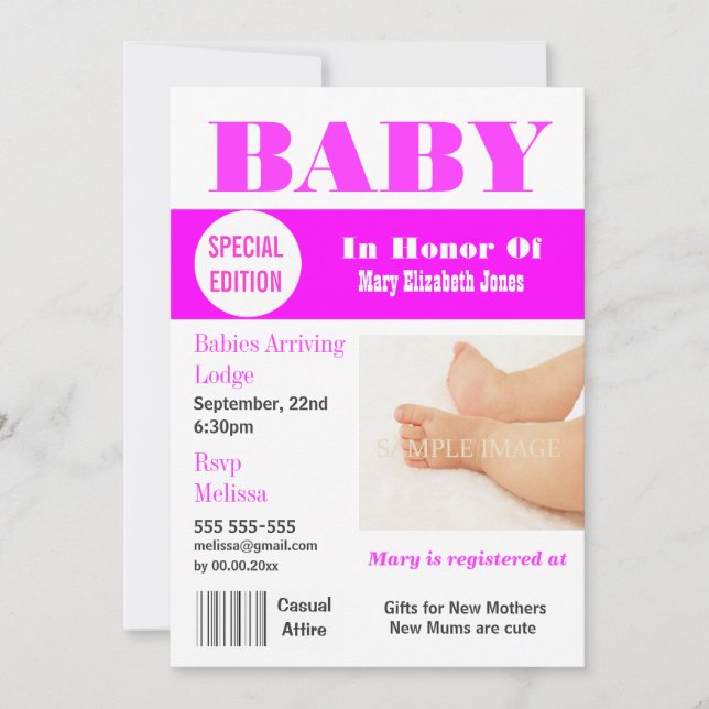 Baby girls magazine photo PERSONALIZE Invitation (Front)