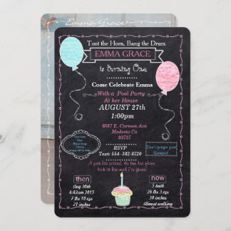 Baby Girls One year Party Invitation