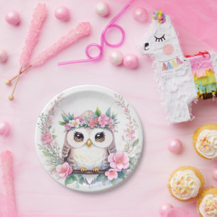 Baby Girl's Owl Floral Shower Paper Plates