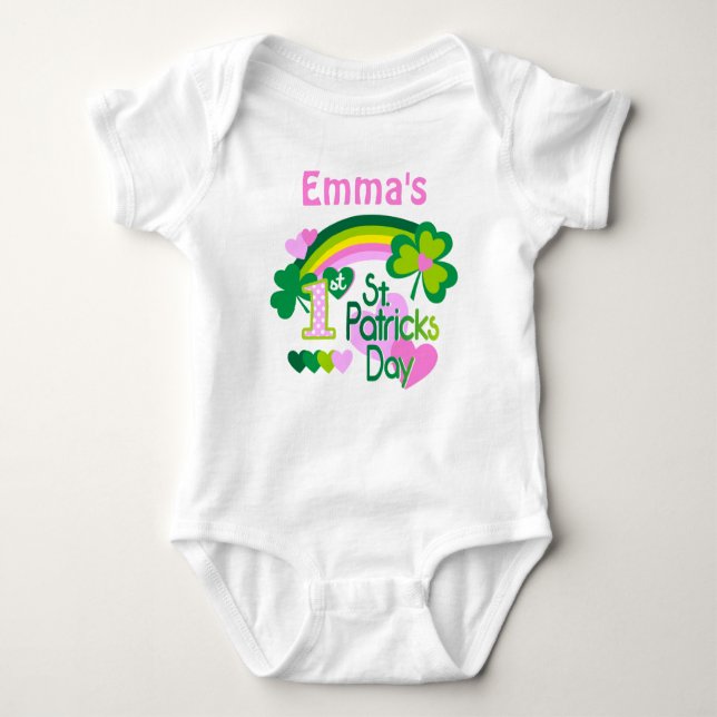 Baby Girl's Personalized First St Patricks Day Bodysuit (Front)