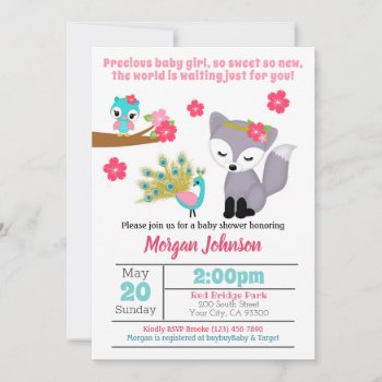 Baby Girls Pink Fox Baby Shower Invitation by MonkeyHutDesigns at Zazzle