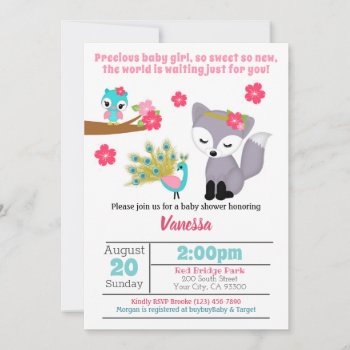 Baby Girls Pink Fox Baby Shower Invitation by MonkeyHutDesigns at Zazzle