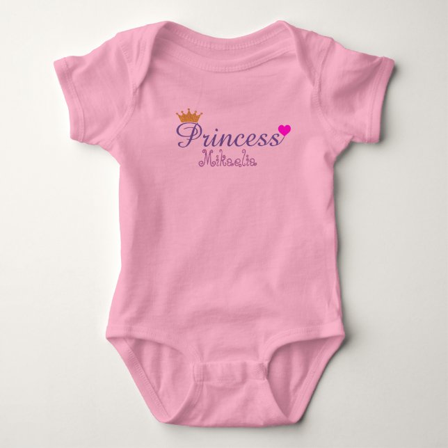 Baby Girl's Pink & Gold Crown Princess Custom Bodysuit (Front)