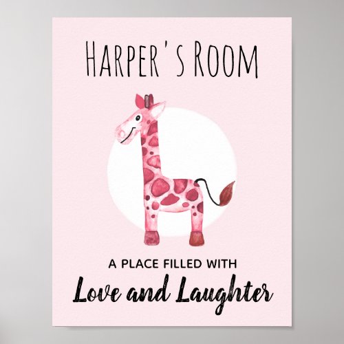 Baby Girls Pink Watercolor Giraffe Nursery Art Poster