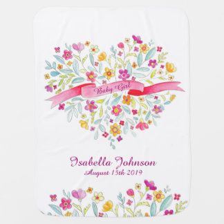 Baby girls pretty flower heart baby blanket