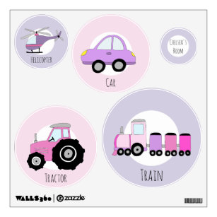 Baby Girl's Purple and Pink Transportation Nursery Wall Sticker
