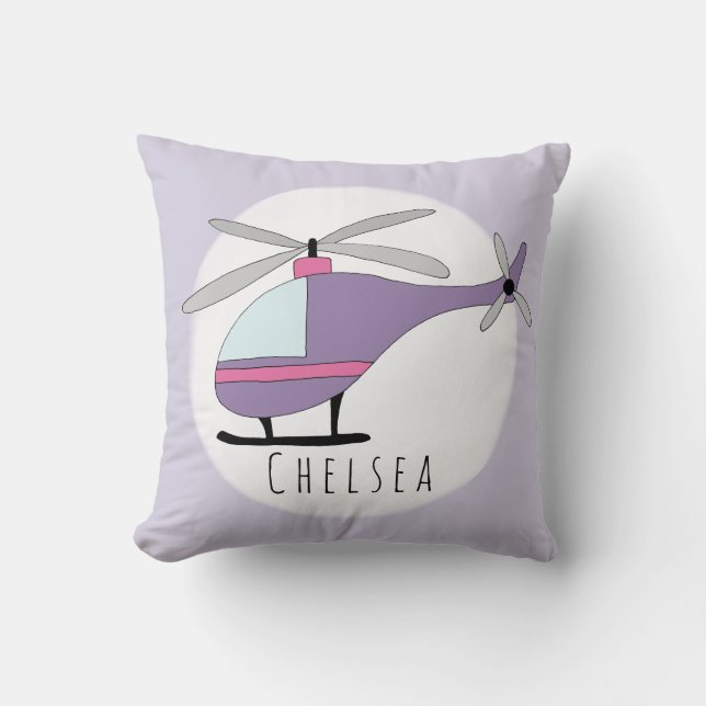 Baby Girl's Purple Helicopter Name Nursery Throw Pillow (Front)