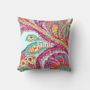Baby Girl's Room Peacock Paisley Tangerine Throw Pillow