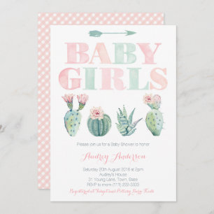 Baby Girls Twins Shower or Sprinkle Cactus theme Invitation