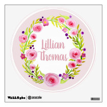 Baby Girl's Watercolor Flower Wreath Name Nursery Wall Sticker