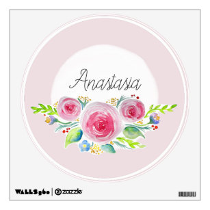 Baby Girl's Watercolor Flowers and Name Nursery Wall Sticker