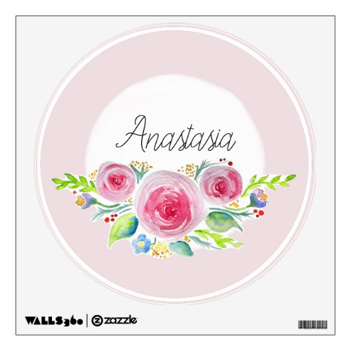 Baby Girls Watercolor Flowers and Name Nursery Wall Sticker