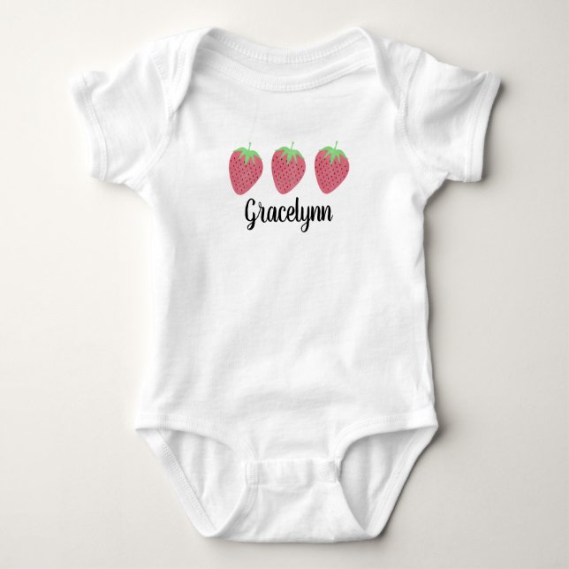 Baby Girls Watercolor Strawberry Trio Baby Bodysuit (Front)