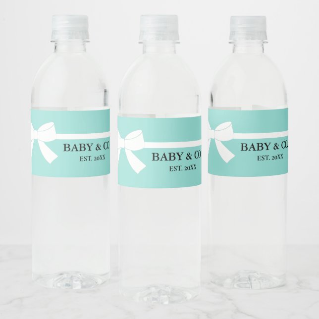 Baby Glam Teal Blue Sprinkle Shower Party Water Bottle Label (Bottles)