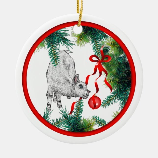 Baby Goat And Ribbon Ornament (Front)