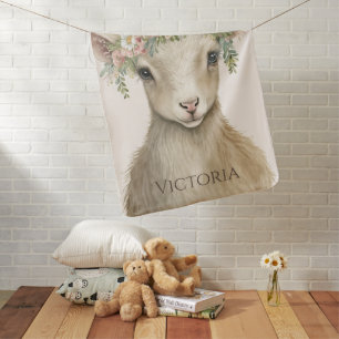 Baby Goat Animal Boho Floral Personalized Blanket