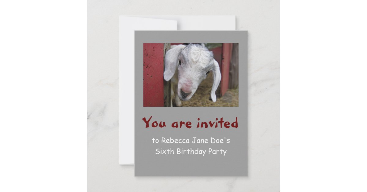 Baby Goat Birthday Party Invitation | Zazzle