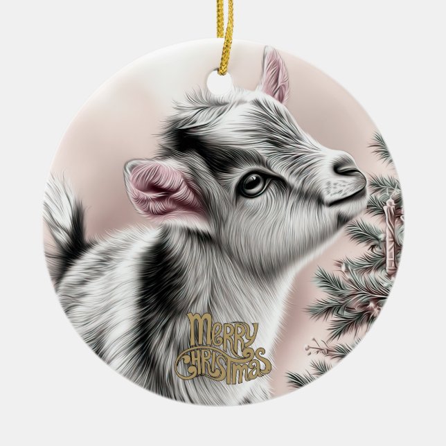 Baby Goat Christmas 12 and YOUR PHOTO Ceramic Ornament (Front)