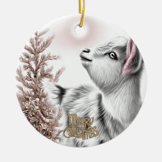 Baby Goat Christmas 16 and YOUR PHOTO Ceramic Ornament (Front)