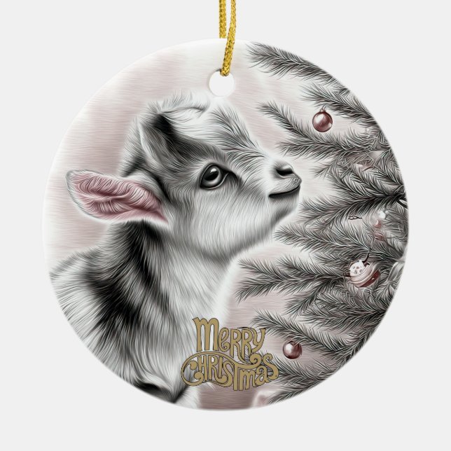 Baby Goat Christmas 19 and YOUR PHOTO Ceramic Ornament (Front)