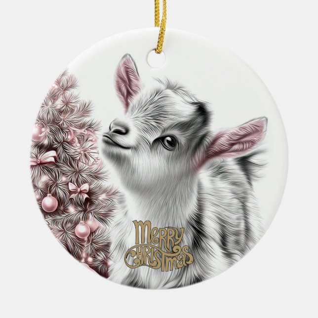 Baby Goat Christmas 20 and YOUR PHOTO Ceramic Ornament (Front)