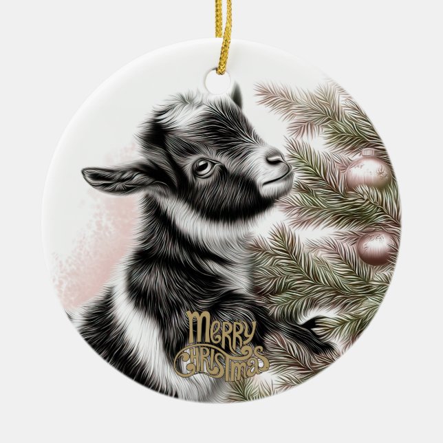 Baby Goat Christmas 2 and YOUR PHOTO Ceramic Ornament (Front)