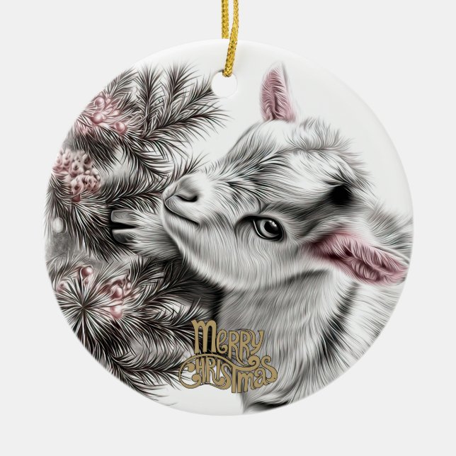Baby Goat Christmas 4 and YOUR PHOTO Ceramic Ornament (Front)