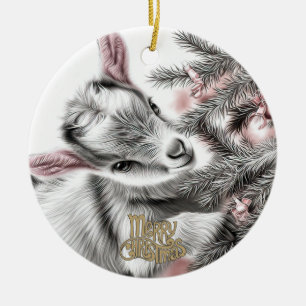 Baby Goat Christmas 5 and YOUR PHOTO Ceramic Ornament