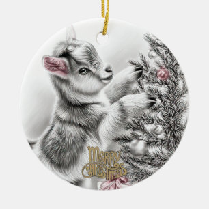 Baby Goat Christmas 8 and YOUR PHOTO Ceramic Ornament