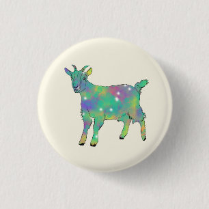 Baby Goat Cute Colorful Green Funky Animal Art Pinback Button