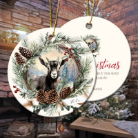 Baby goat farm animal Christmas pinecone wreath