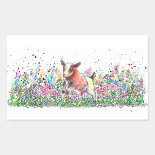 Baby Goat in Flower Field Rectangular Sticker