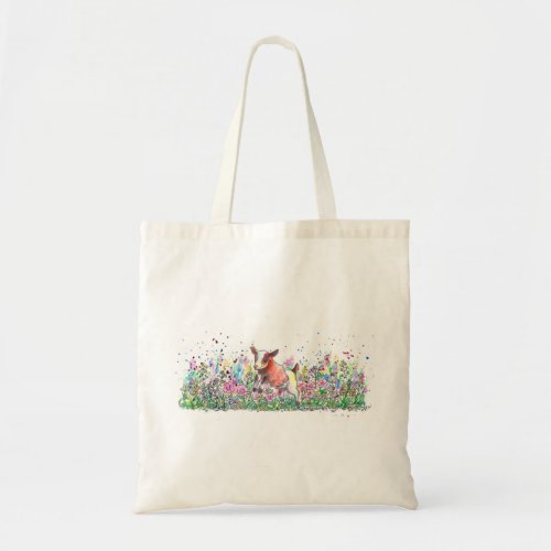 Baby Goat in Flower Field Tote Bag