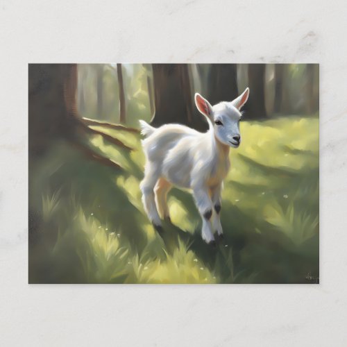 Baby Goat in Woods Postcard