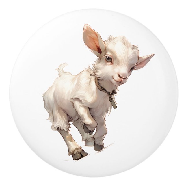Baby Goat Too Much Fun Ceramic Knob (Front)