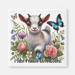 Baby Goat With Colorful Butterflies and Flowers Magnet