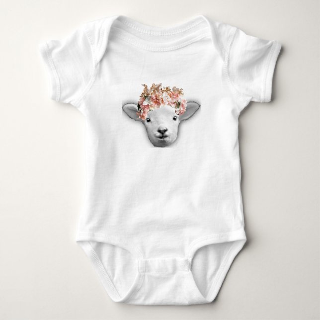 Baby goat with flower crown baby bodysuit (Front)