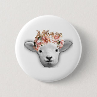 Baby goat with flower crown button
