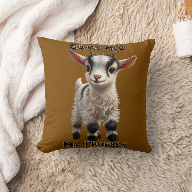 Baby Goat with Fluffy Fur and Bright Expression Throw Pillow (Blanket)