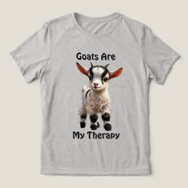 Baby Goat with Fluffy Fur and Bright Expression Tri-Blend Shirt (Design Front)