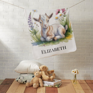 Baby Goat with Wildflowers Baby Shower Gift Blanket