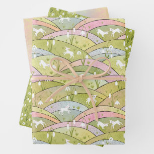 Baby Goats and Snowdrops Set of Three Spring Wrapping Paper Sheets
