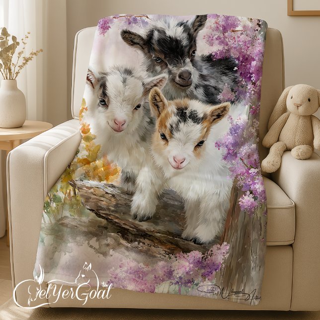Baby Goats in Autumn Foliage 2 Fleece Blanket (Creator Uploaded)