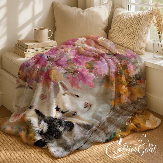 Baby Goats in Autumn Foliage 3 Fleece Blanket (Creator Uploaded)